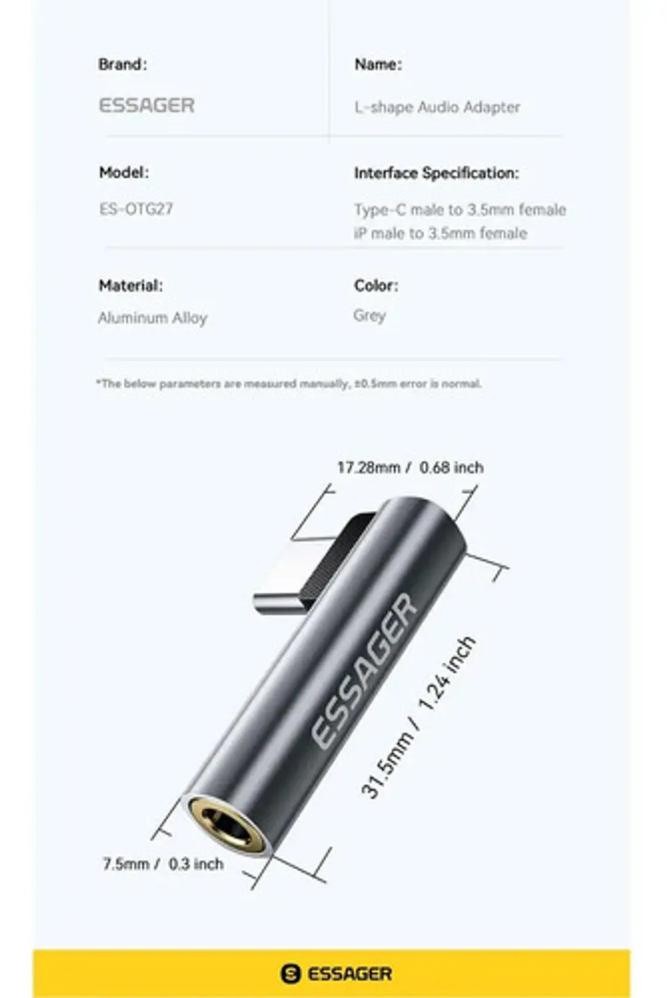 Adaptador Horizontal Audífonos Essager Jack 3.5mm Usb-c o iPhone 8