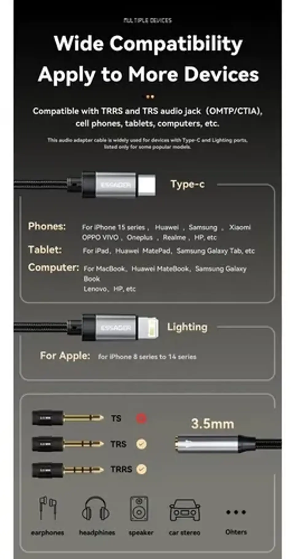 Adaptador Audífonos Essager Jack 3.5mm Usb-c o iPhone | Inearstore 4