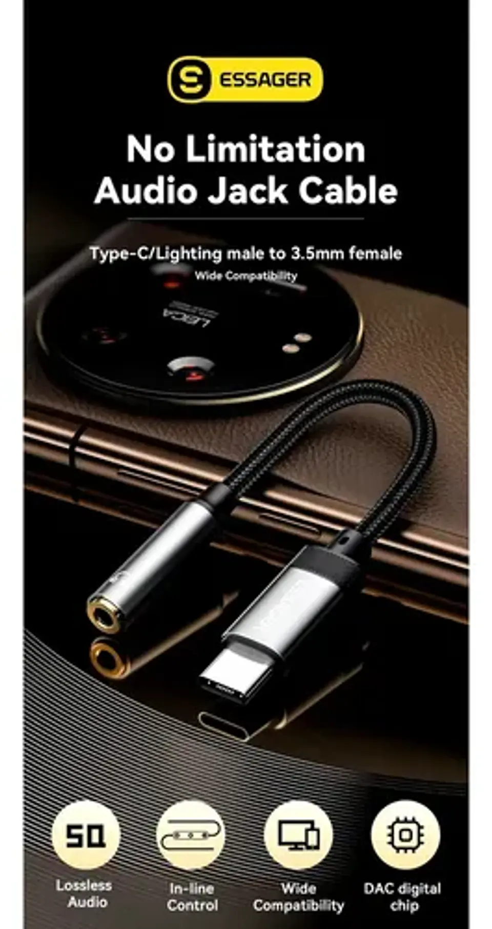 Adaptador Audífonos Essager Jack 3.5mm Usb-c o iPhone | Inearstore 5