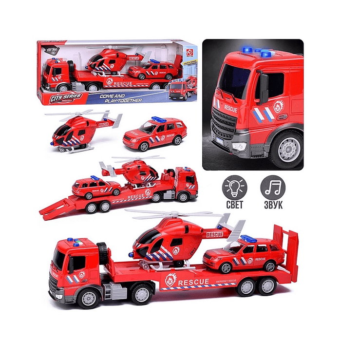Set Camión Helicóptero Auto Rescate Sonido Fricción DGB1670 3