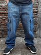 Jeans Cargo Urbano Azul 15oz en Denim Resistente – Infalible - Miniatura 3