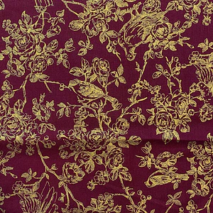 Tecido Cor De Vinho Com Flores Douradas 