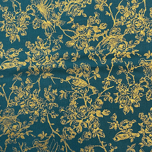 Tecido Azul Turquesa Com Flores Douradas