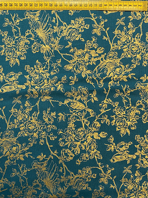 Tecido Azul Turquesa Com Flores Douradas