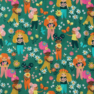 Tecido Verde Com Bonequinhas 