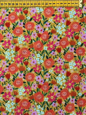 Tecido Amarelo Ocre Com Flores 