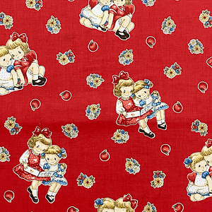 Tecido Vermelho Com Bonequinhas 