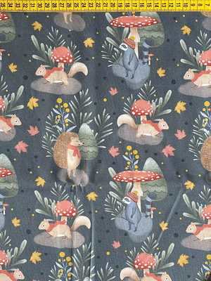 Tecido Com Animais Do Bosque Fundo Cinza 