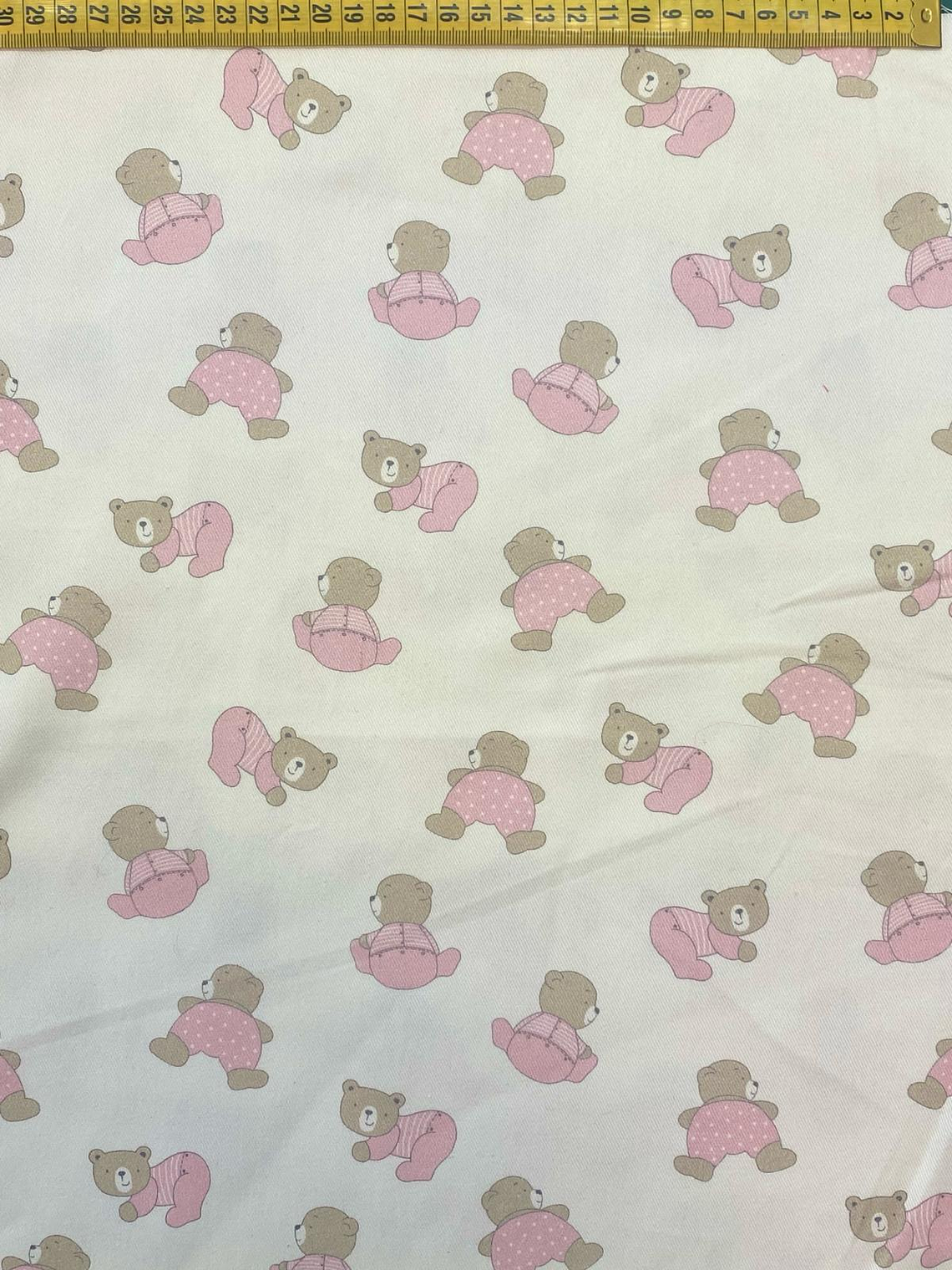 Tecido De Ursinhos Com Pijama Rosa  1