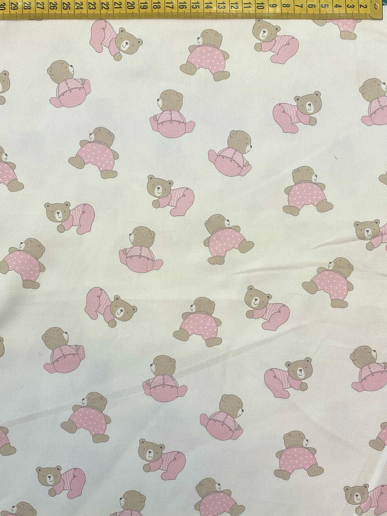 Tecido De Ursinhos Com Pijama Rosa  1
