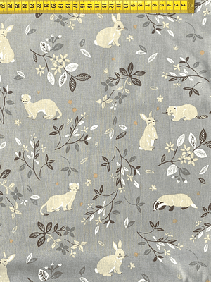 Tecido Com Animais Com Fundo Cinza