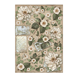 PAPEL DE ARROZ A4 FLOWERS AND LETTERS