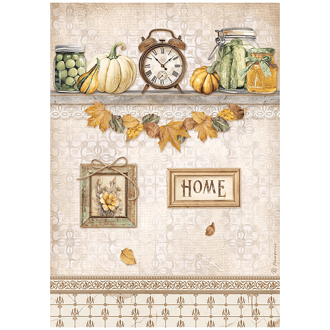 PAPEL DE ARROZ A4 HARMONY CLOCK AND PUMPKINS