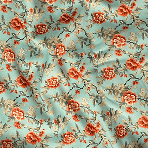 Tecido florido com fundo azul