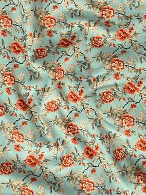 Tecido florido com fundo azul