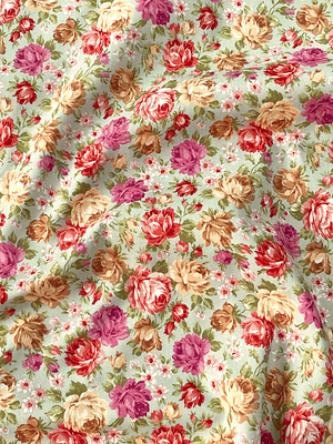 Tecido com rosas coloridas