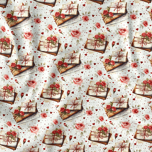 Tecido com cartas e rosas