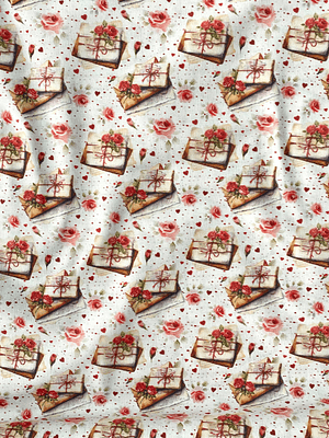 Tecido com cartas e rosas