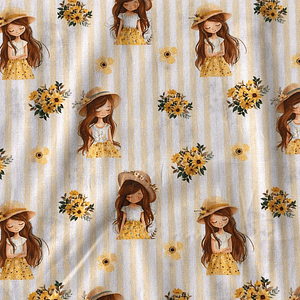 Tecido com bonequinhas em tons pasteis