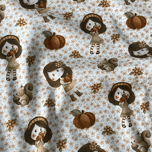 Tecido de outono com bonequinhas