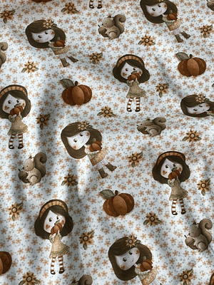 Tecido de outono com bonequinhas