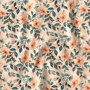 Tecido floral em tons de coral