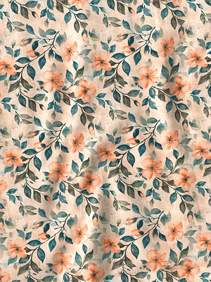 Tecido floral em tons de coral