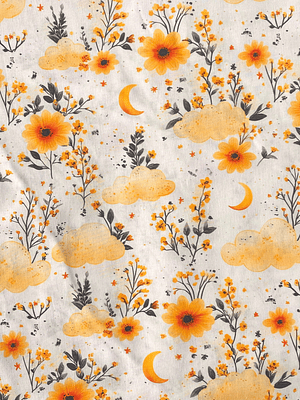 Tecido floral com nuvéns