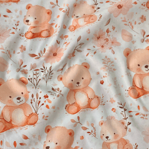 Tecido com ursos e ramagens