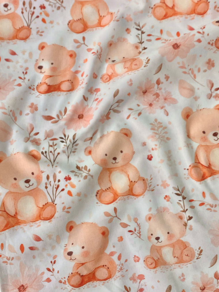 Tecido com ursos e ramagens 1