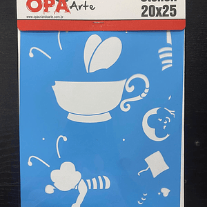 stencil com chávena e abelha 20x25