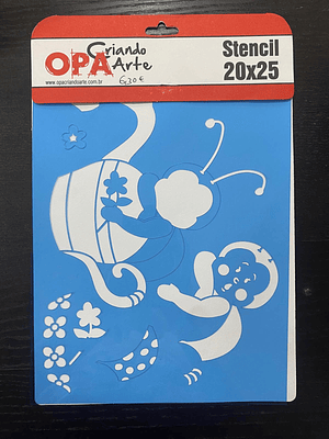 stencil com regador e joaninha 20x25