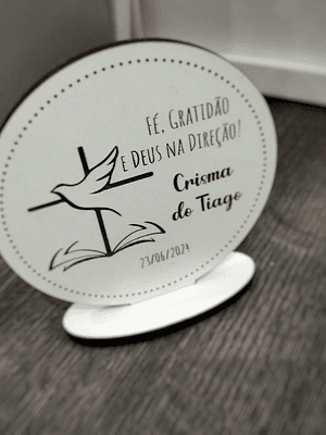 Plaquinha com base batizado crisma 