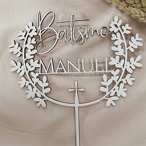 Topo de bolo batismo com cruz