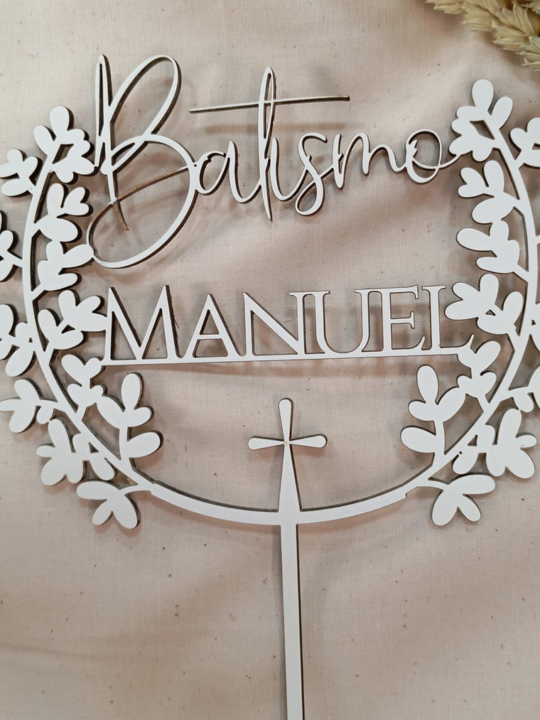 Topo de bolo batismo com cruz 1