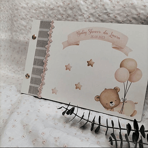 Álbum personalizado baby shower em tons de rosa