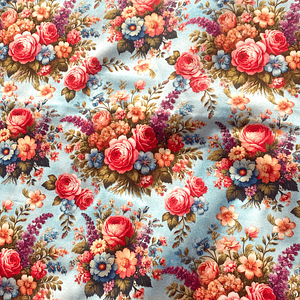 Tecido floral com fundo azul bebé