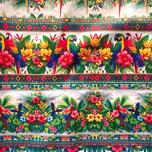 Tecido em barras com papagaios 