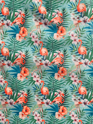 Tecido plastificado com flamingos 