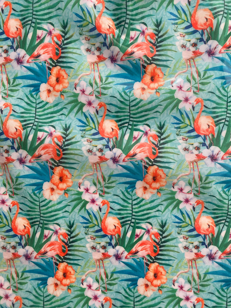Tecido plastificado com flamingos  1
