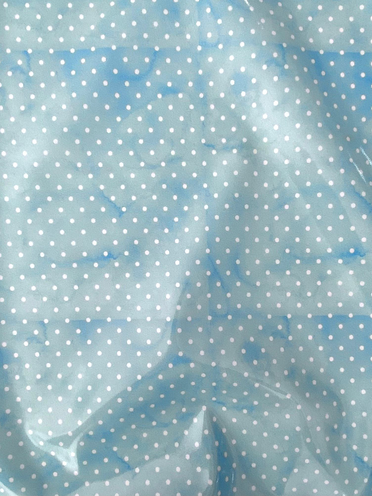 Tecido plastificado azul com bolinhas brancas 1