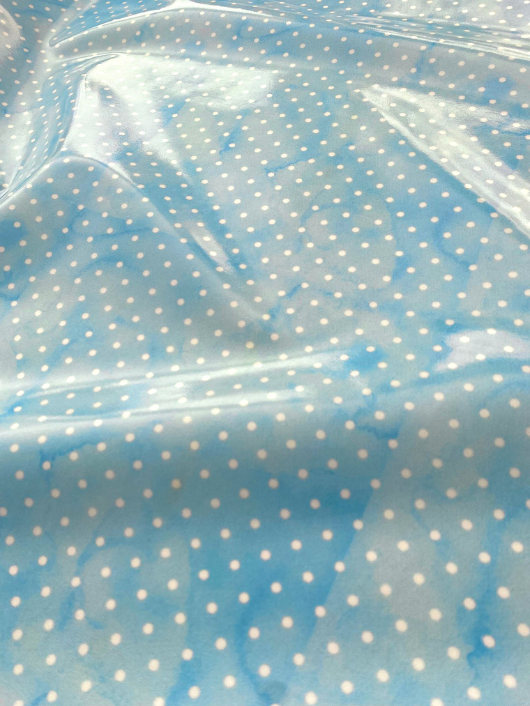 Tecido plastificado azul com bolinhas brancas 2