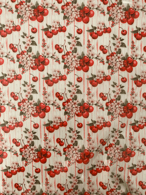 Tecido plastificado com cerejas e florzinhas 