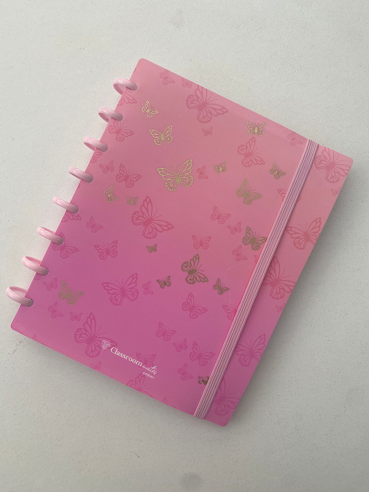 Caderno Inteligente A5- Fundo Rosa com borboletas rosas e douradas  1