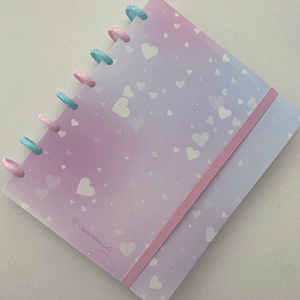 Caderno Inteligente A5- Fundo Rosa E Azul Com Corações Brancos Com Brilhantes 