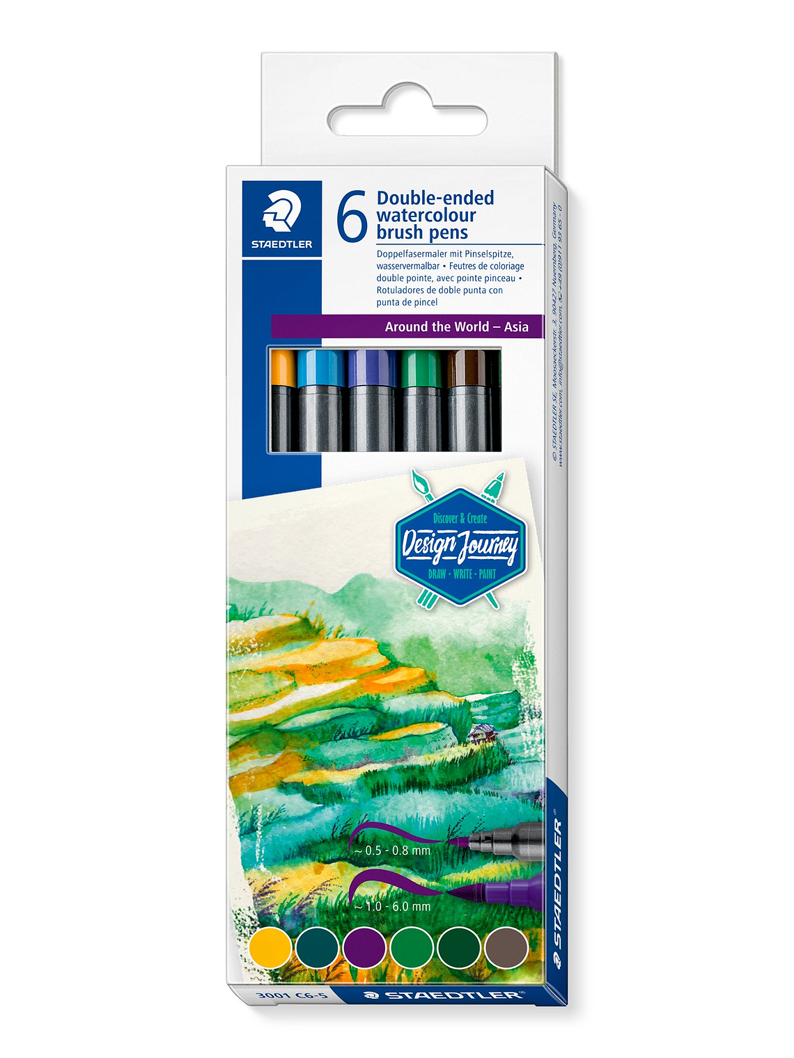  Double-ended watercolour brush pen Asia 6 canetas | STAEDTLER 1