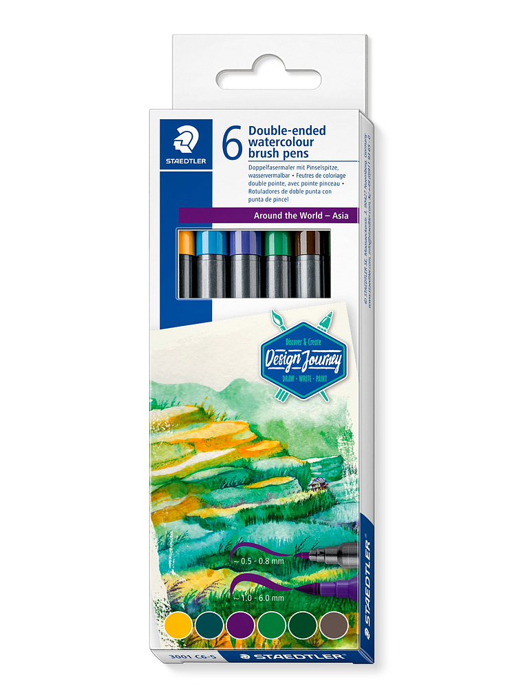  Double-ended watercolour brush pen Asia 6 canetas | STAEDTLER 1
