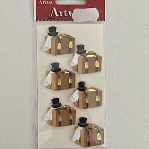 Set de 6 adesivos com malas e chapéus 