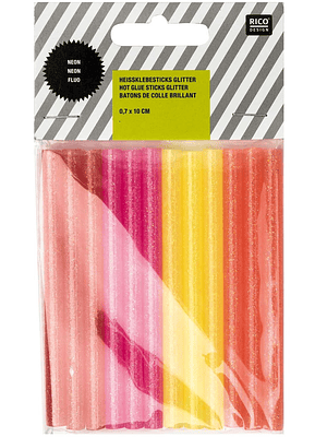 Tubo de cola quente neon com glitter 0,7x10cm 12 unidades