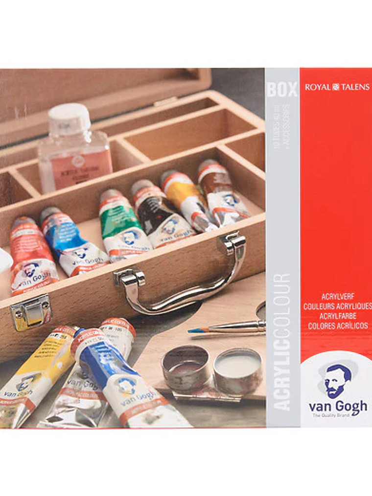 Van Gogh cores acrílicas caixa de madeira simples | 10 x 40 ml + acessórios  1